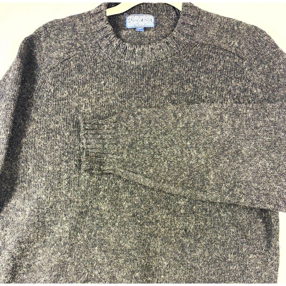 Lands' End Shetland 100% wool knit crewneck pullover sweater, women's M, gray
